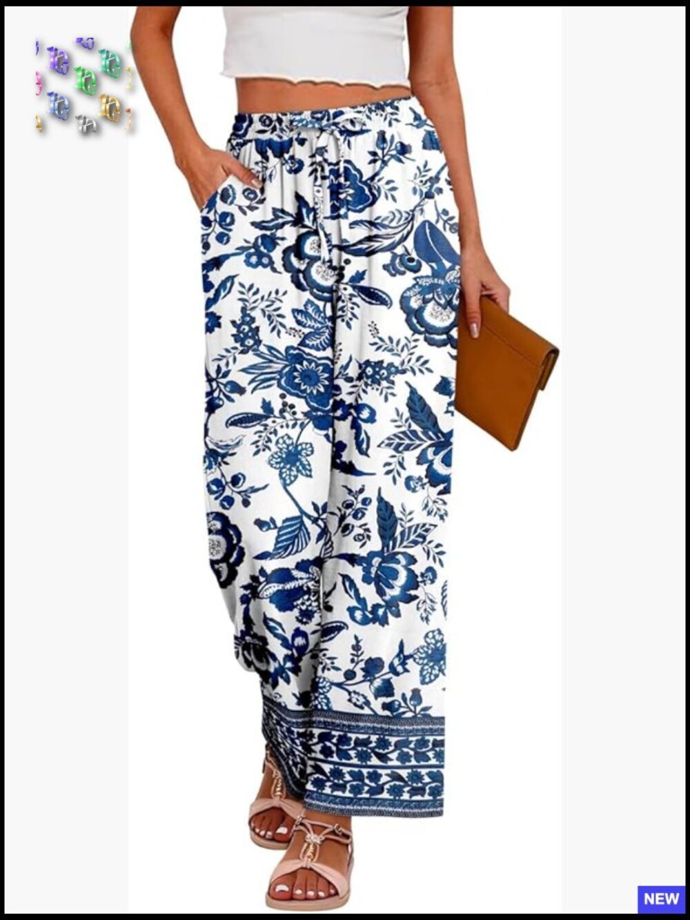 Casual Drawstring High Waisted Wide Leg Palazzo Pants with Pockets Flowy Lounge